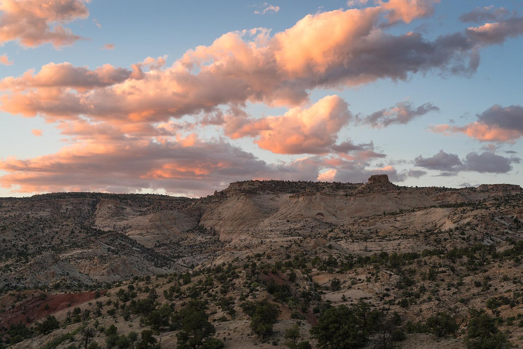 Sunset clouds over the mesas of the Grand Staircase-Escalante near Boulder, Utah